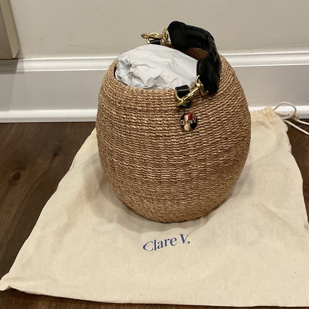 Clare V Pot de Miel with woven Black leather Strap
